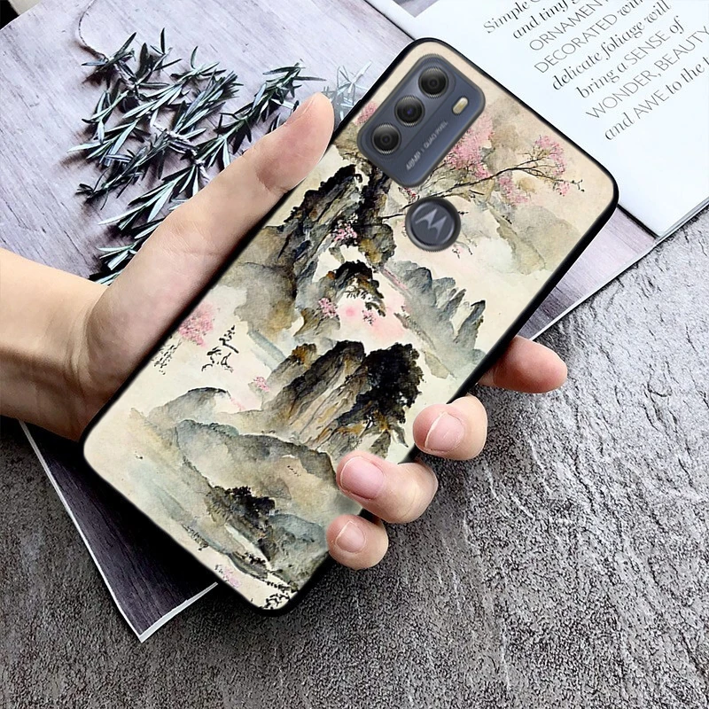 Chinese Art Landscape Painting Case For Moto Edge 50 40 Pro Edge 40 30 Ultra Neo Fusion G Power G Stylus G Play E32 E20 E40