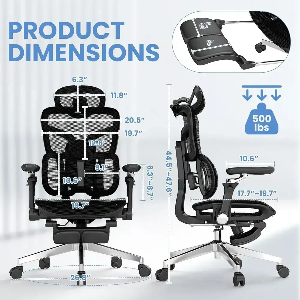 Ergonomic Office Chair with Footrest, Plush Desk Chair for Big & Tall, Lumbar Support, High Back Home Office Chair, Swivel Rolli