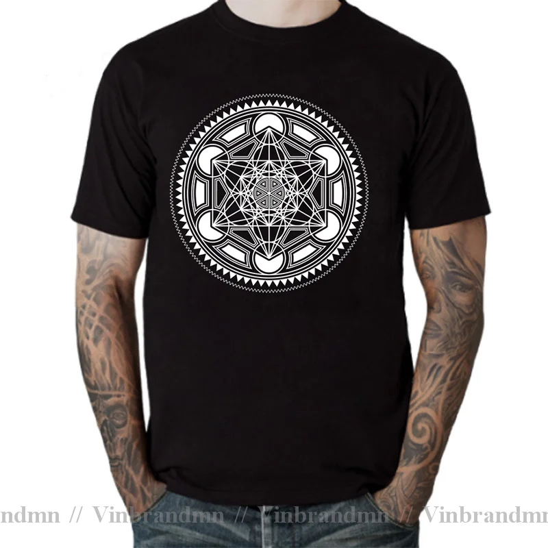 Metatrons Cube Flower Of Life Tops T Shirt Male Men's Cotton Crazy T-Shirt Sacred Geometry Magic Mandala Tee Fitness Tops Tshirt