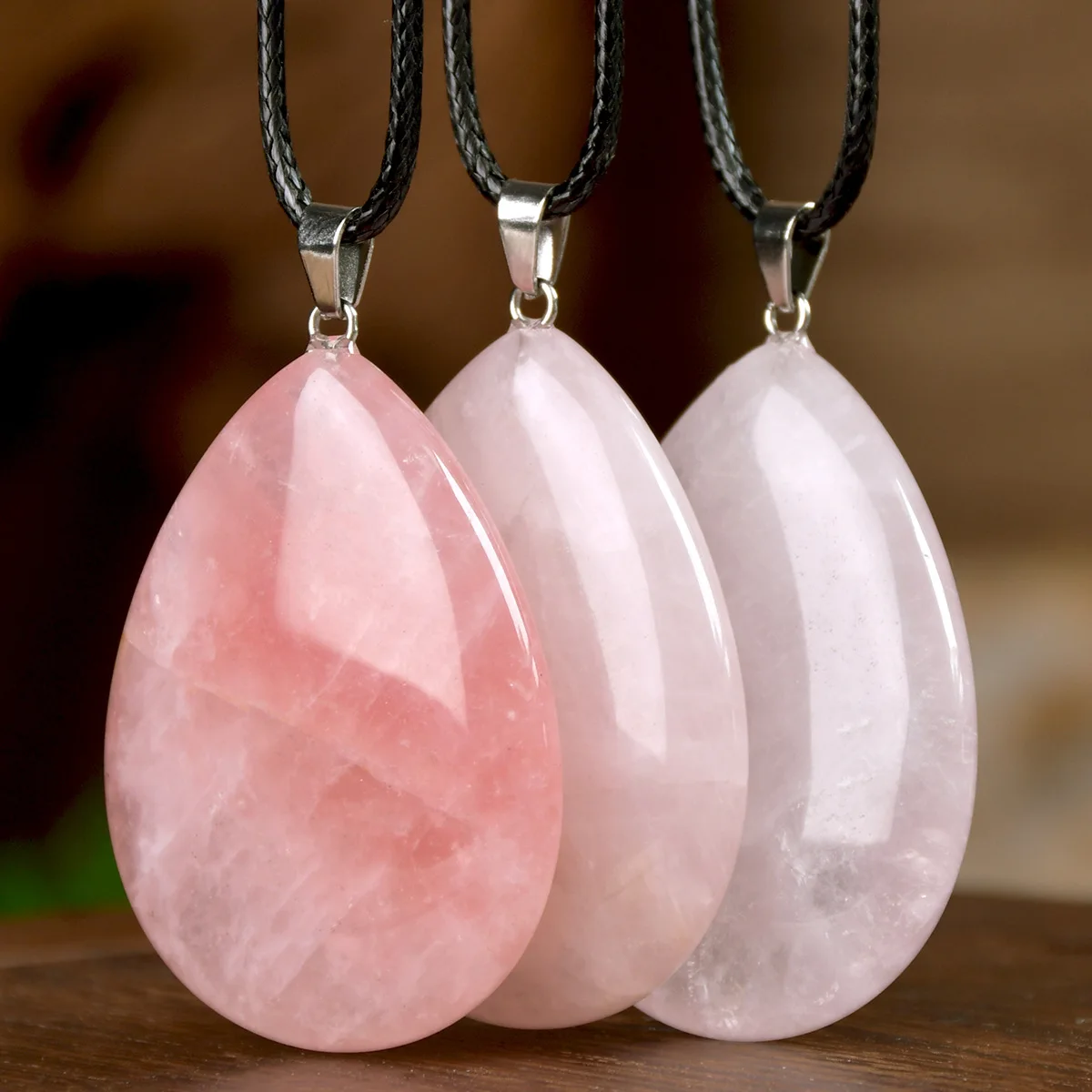 الأزياء الوردي كريستال قلادة بسيطة الحجر الطبيعي قطرة قلادة قلادة هدية مثالية للأشخاص