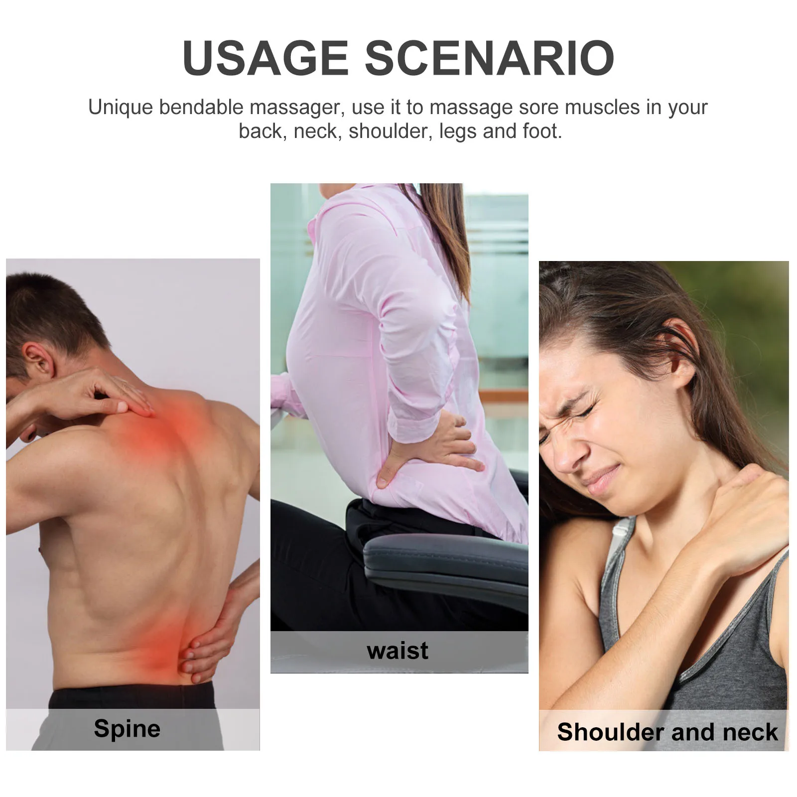 3 Pcs 38cm Red Green Blue Silicone Meridian Pat Slap Board Body Care Tool Back Massager Stick Neck Shoulder Legs Foot Massage