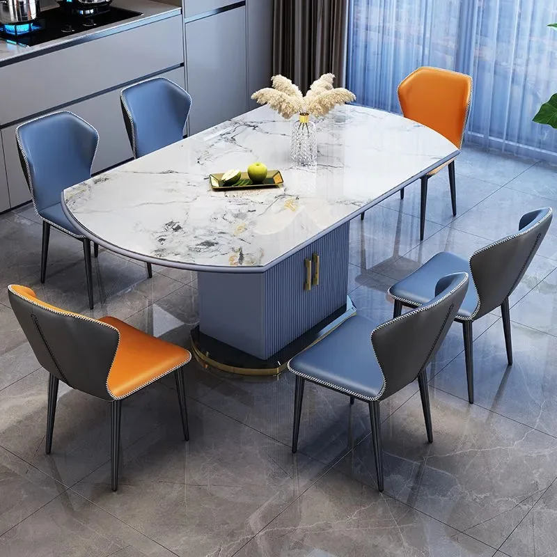 Light luxury slate dining dining chairs home simple dining table round table retractable induction cooker storage