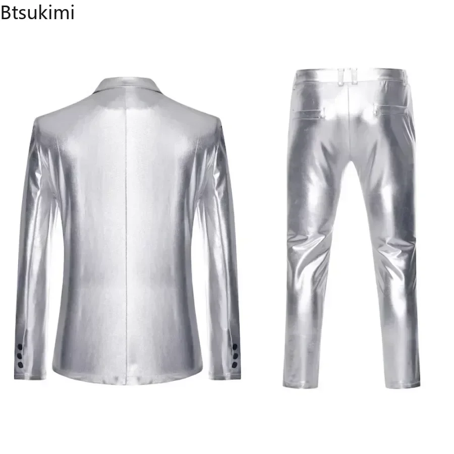 Men\'s Suit Sets Chic Shiny Gold 2 Pieces Suits Blazer+Pants Sets Stage Perform Clothes Party Nightclub Dancer Costume Sets Men