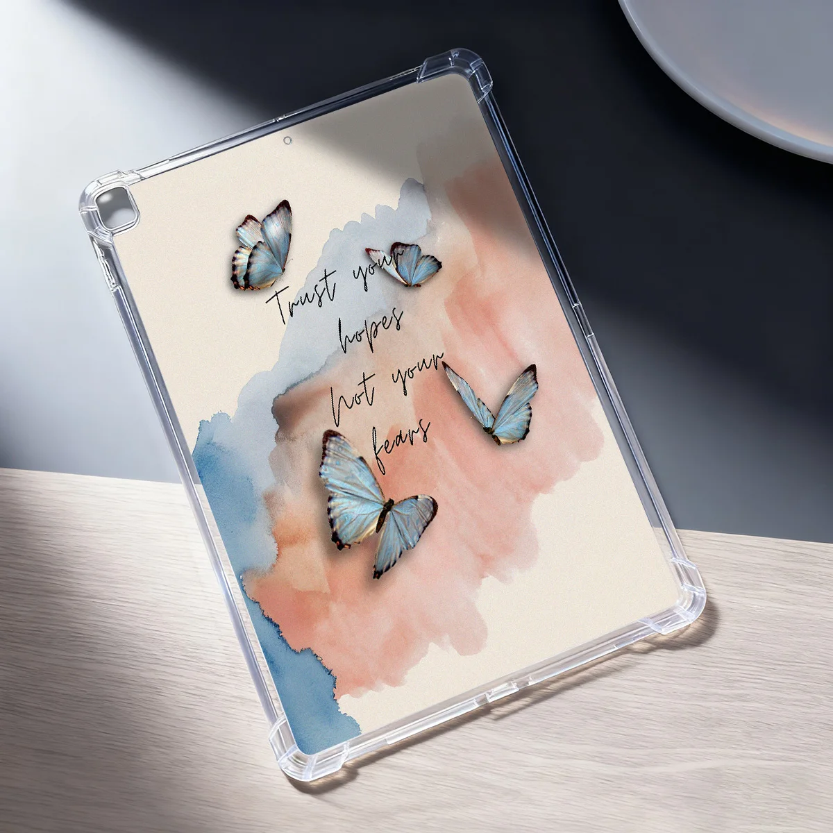 Crystal Clear Tablet Case for Samsung Galaxy Tab S9 S10 FE A9 A11 S7 S8 Plus Watercolor Butterfly Inspirational Quote Aesthetic