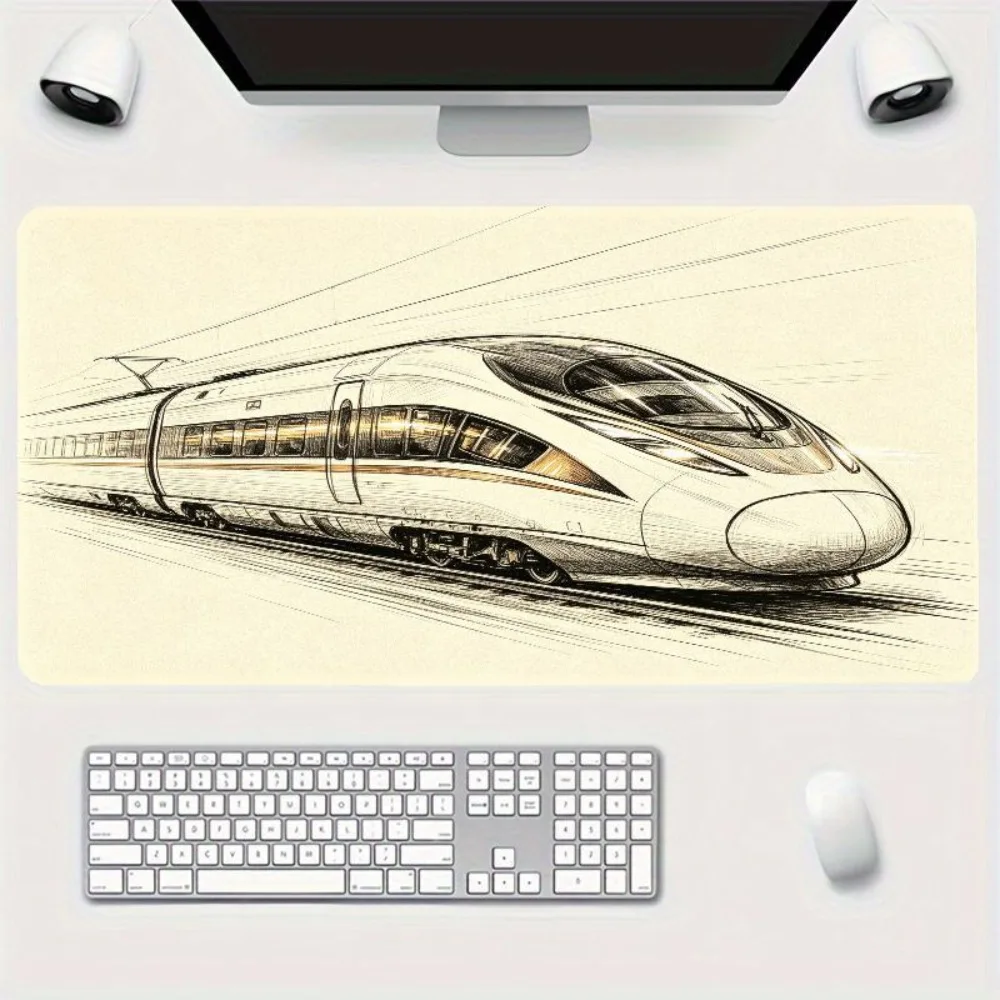 Tapis de bureau antidérapant à motif de train et tapis de souris de jeu - Organisateurs de bureau et plateaux Shinkansen dessinés à la main