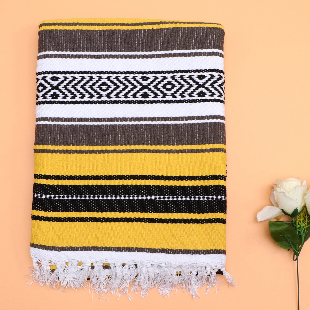 

Thick Soft Mexican Blanket Woven Blended Cotton Polyester Vibrant Color For Home Sofa Bedroom Car Decor 130X180Cm Yellow