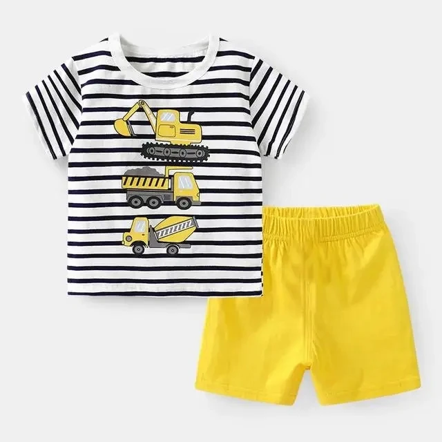 Boys Cartoon Tracksuits Short Sleeve Tshirt+Shorts Two Piece Set Toddler Casual Fashion Summer Clothes Sets