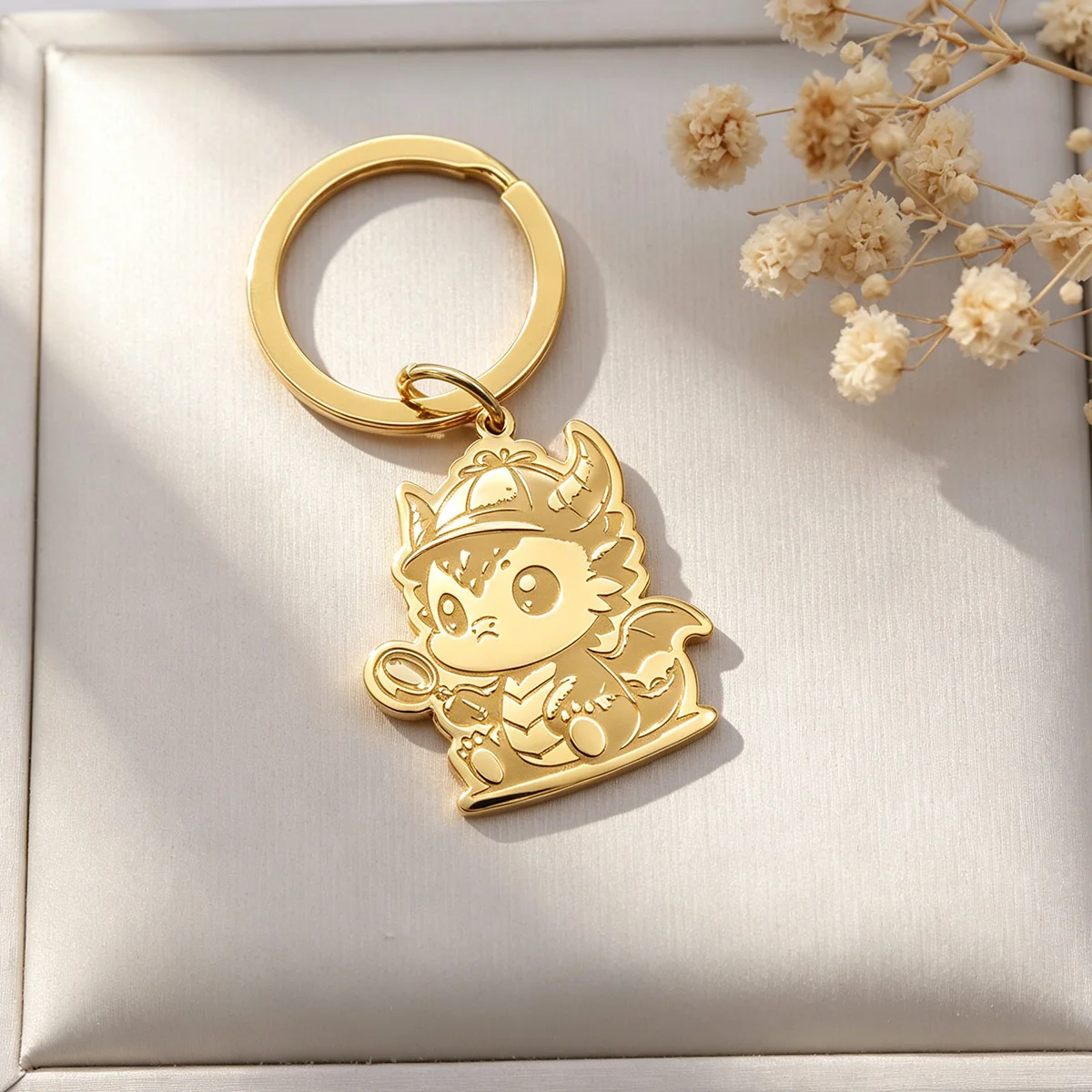Detective Baby Dragon Keychain Kawaii Keyring Stainless Steel Cute Animal Jewelry for Men Women Protective Talisman Wholesale