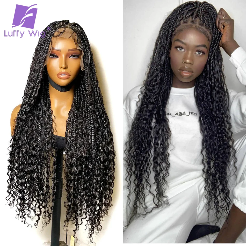 

Braided Wigs Boho Knotless HD Full Lace Wigs 250%Density PrePlucked With Baby Hair Curly End Box Braid Wig for Women LuffyWig