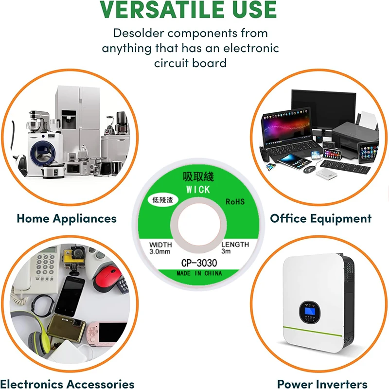 Cinta de eliminación de estaño, cables de soldadura, desoldador, trenza, eliminación de soldadura, juntas de soldadura limpias, línea de succión de