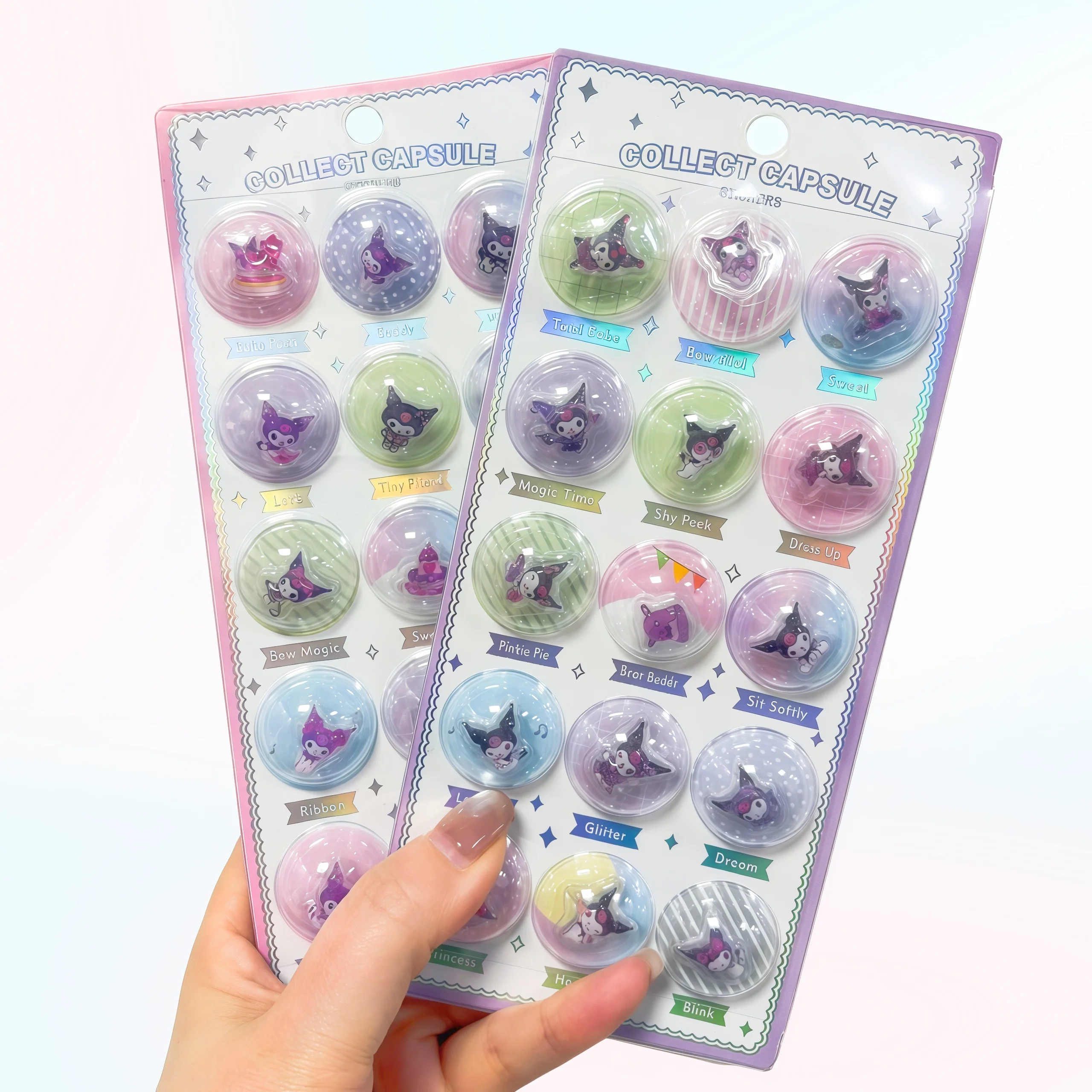 24-48 Pcs Melody Kuromi  Kt Capsule Stickers 3d Puffy Glitter Shaker Stickers Cute Kawaii Anime Decals Water Bottle Phone Case - view 2