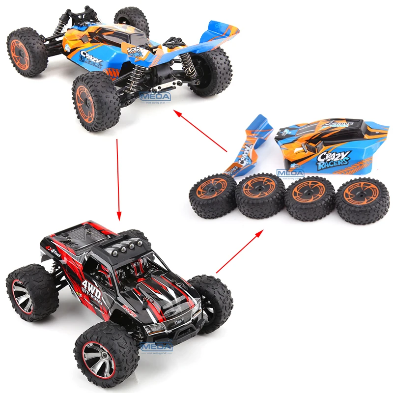 Wltoys 144018A Double Style Car Shell Tire 35Km/H High Speed Racing RC Off-Road Drift Car Toys 1/14 2.4GHz 390 Brushed Motor 4WD