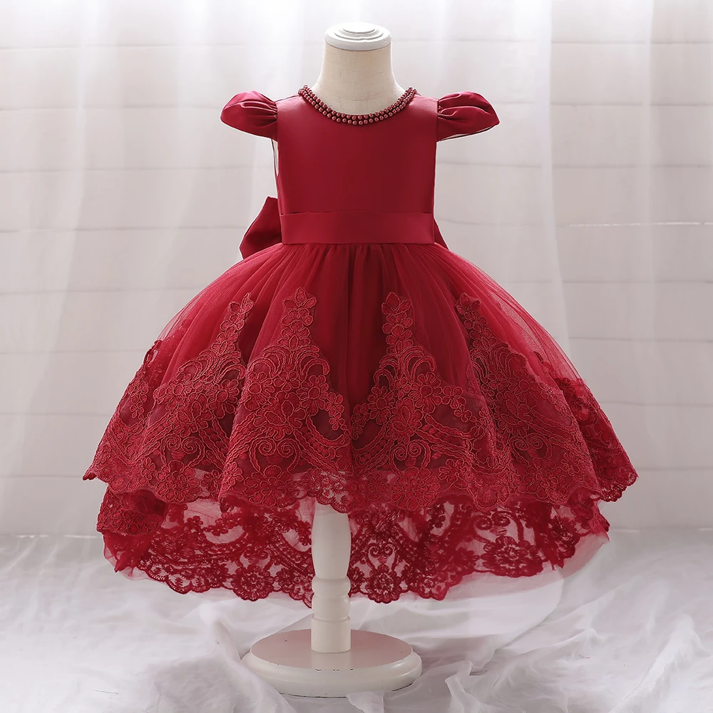 Baby Girls Birthday Princess Dress Toddler Clothes Infant Bowknot Lace Flower Girl Party Dresses Kids Trailing Wedding Prom Gown