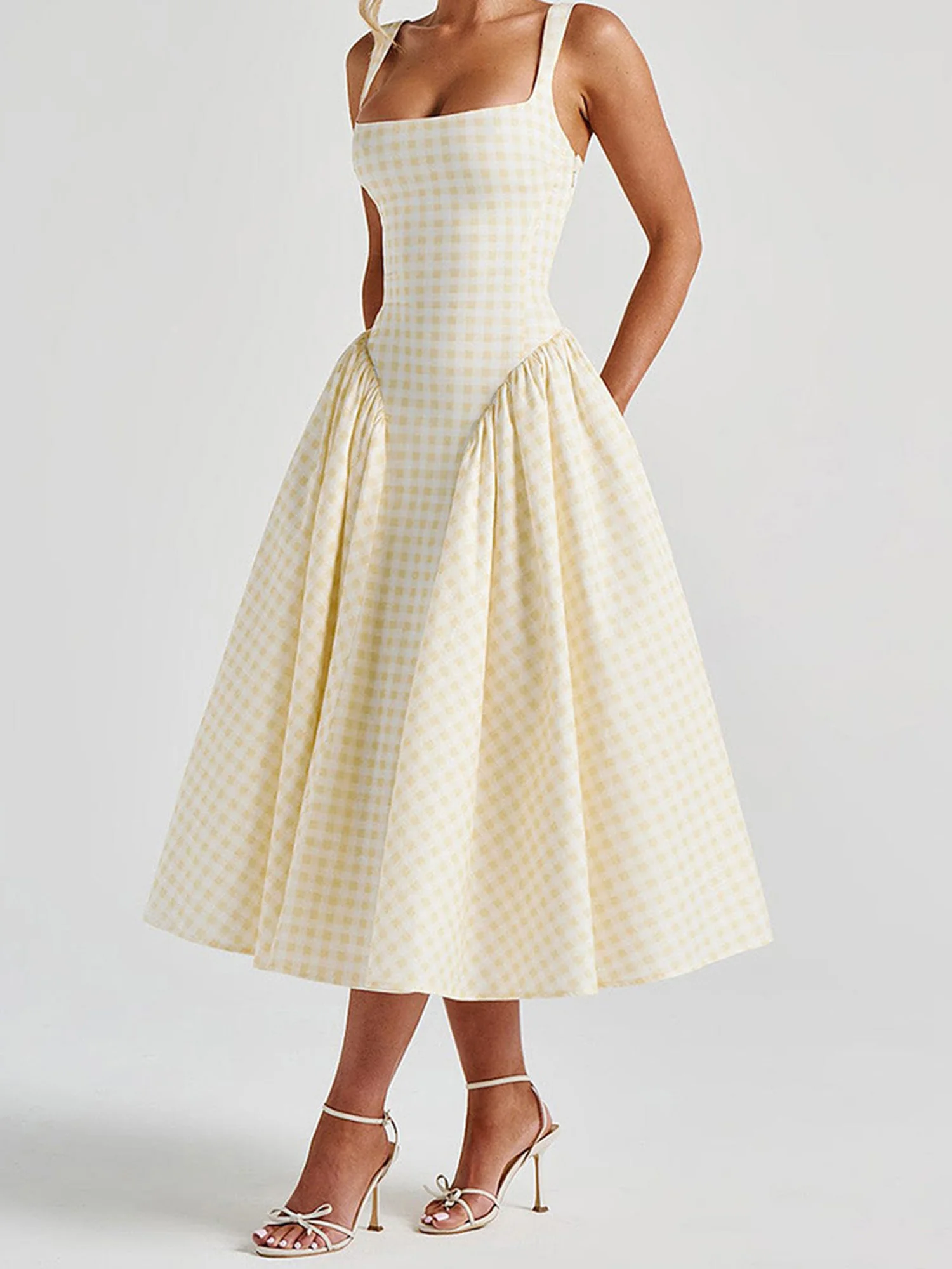 Elegant Floral Print Sleeveless Maxi Dress with V-Neckline and Ruffled Hem for Wedding Party Evening Prom Beach Casual Wear