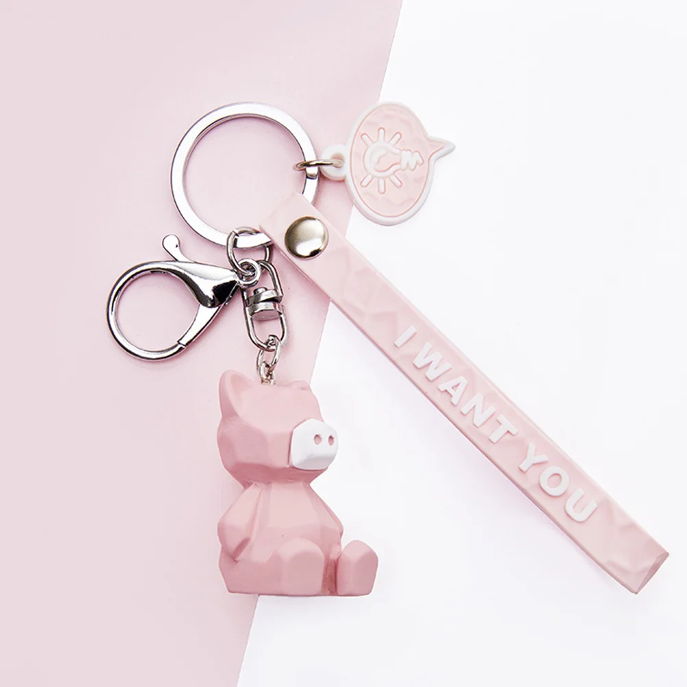 

3 pcs Mini Geometric Pig Keychains Pvc Cartoon Key Ring For Kids Women Girls Key Holder Hanging Ornament Gift (Pink)