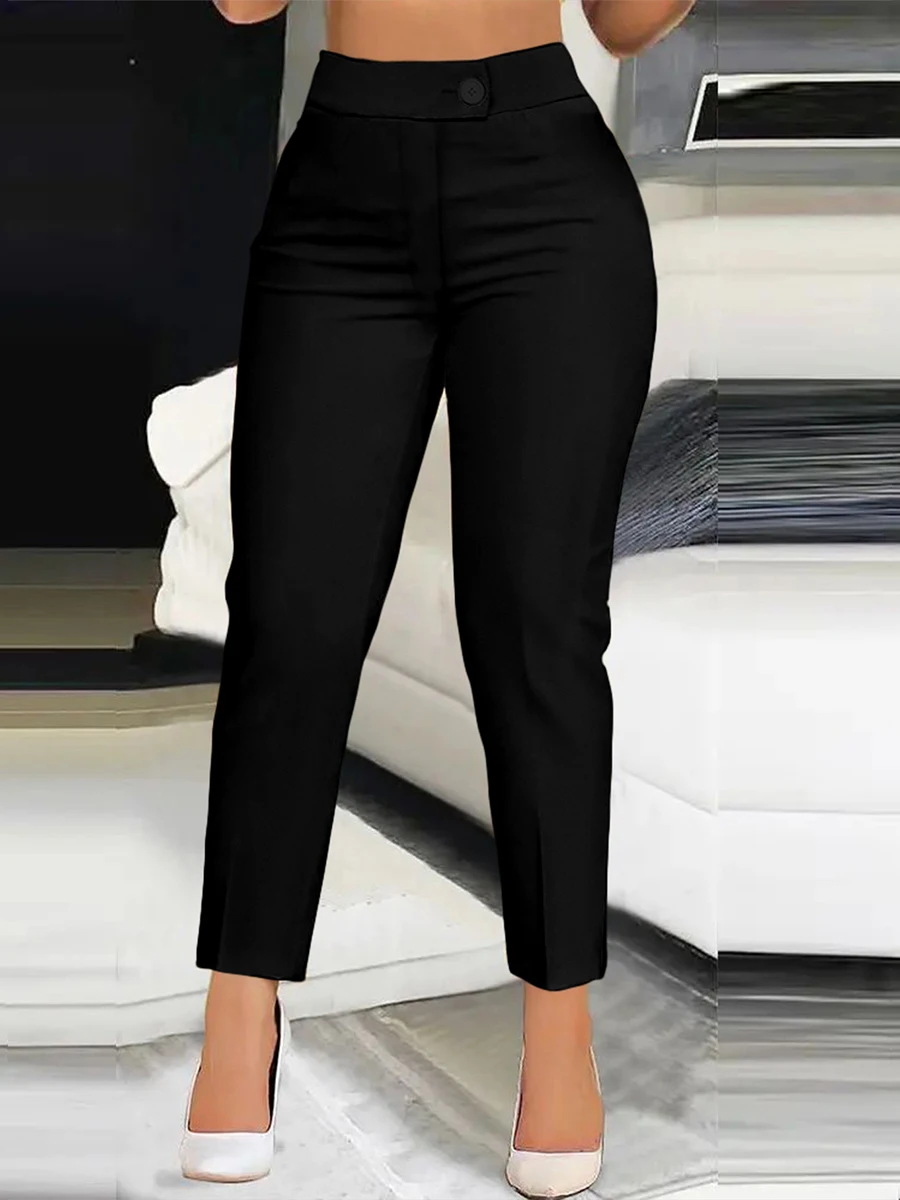 Elegante Damen High-Waist Slim-Fit Bleistifthose Business Büro Dame Dehnbare Cropped Hose Knöchellang Arbeitskleidung Schwarz – Detail 2