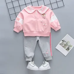 Toddler Girl Clothes Doll Collar Long Sleeve Pullover Sport Pant 2Pcs Set Baby Tracksuit Korean Style Kid Outfit Sweatshirt A505