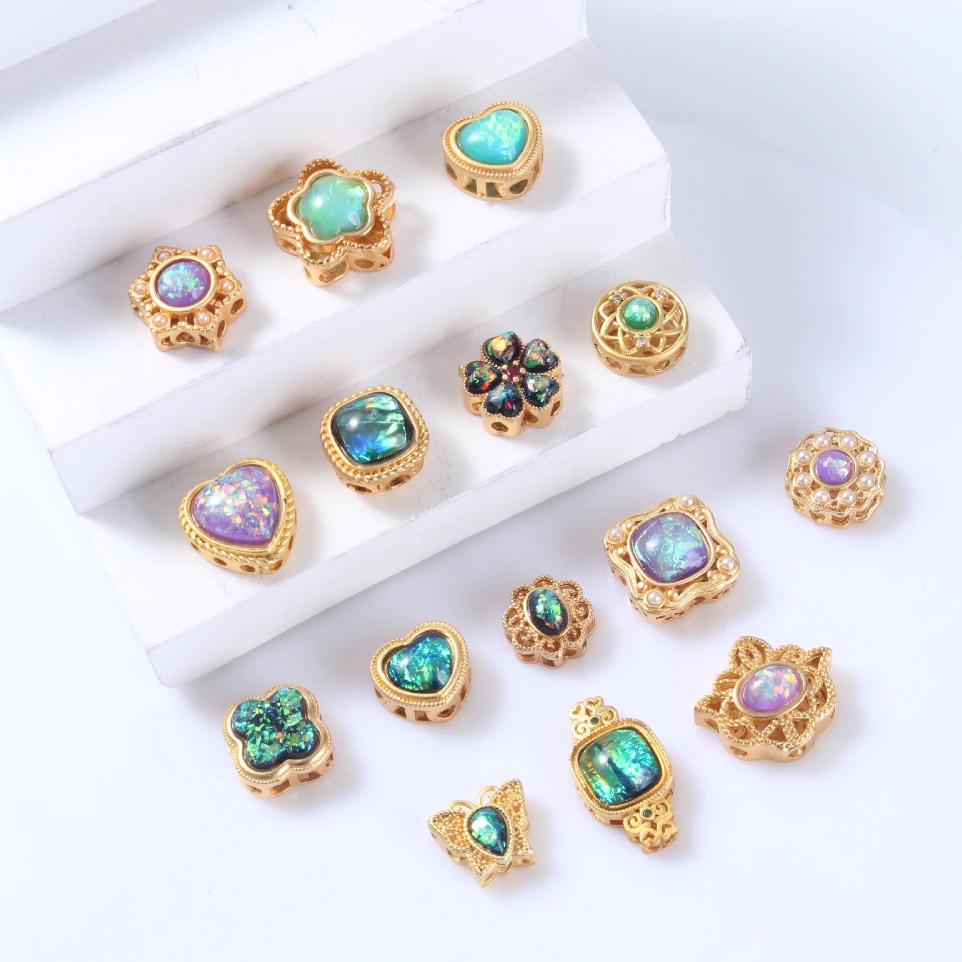 7 Pieces Copper Inlaid Aobao Ring Face Beads and Gold Foil Loose Pearl Pearl Necklace Bracelet Accessories DIY Jewelry Materials