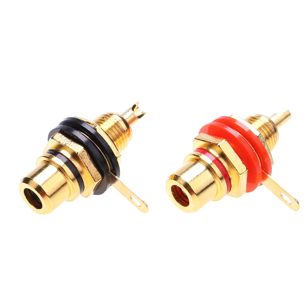 Liga de zinco fêmea soquete conectores, Chassis Panel Mount Adapter, RCA Jack Connector, Gold Plating Acessórios, 2pcs