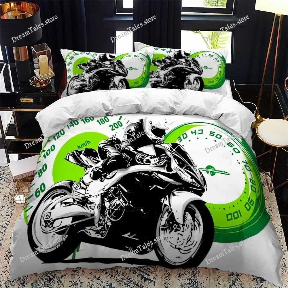 Motorcycle Rider Bedding Set Boys Girls Twin Queen Size Duvet Cover Pillowcase Bed Boys Adult Fashion Home Textileextile