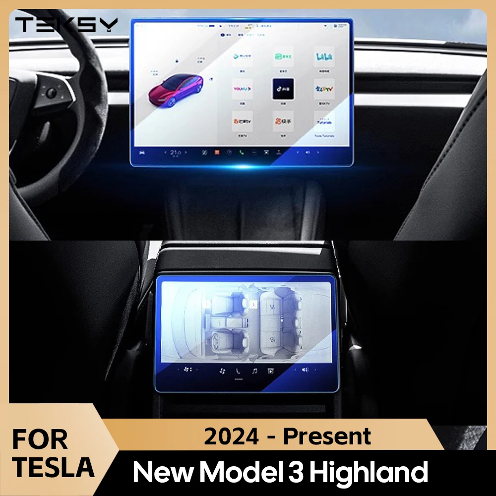 Tempered Glass Film Protector for New Tesla Model 3 Y Highland 2024 Rear Row Center Control Touch Screen Protective Film