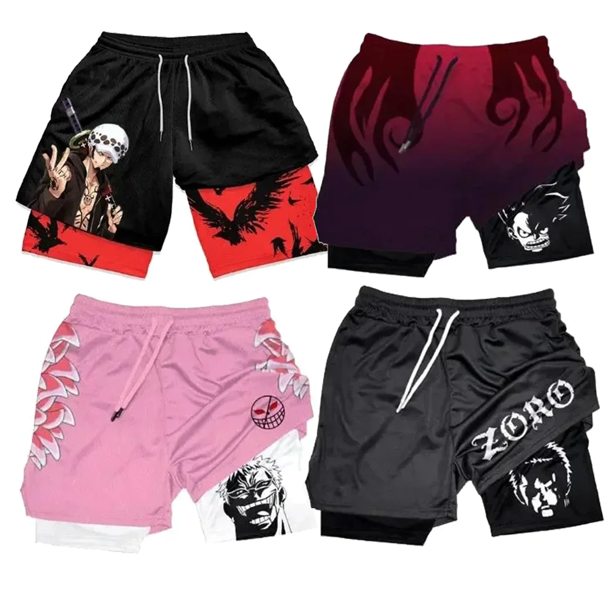 Anime One Piece Men\'s Sports Beach Bottoms Anime Luffy Quick Dry Workout Training Gym Fitness Jogging Pants Summer Women Shorts