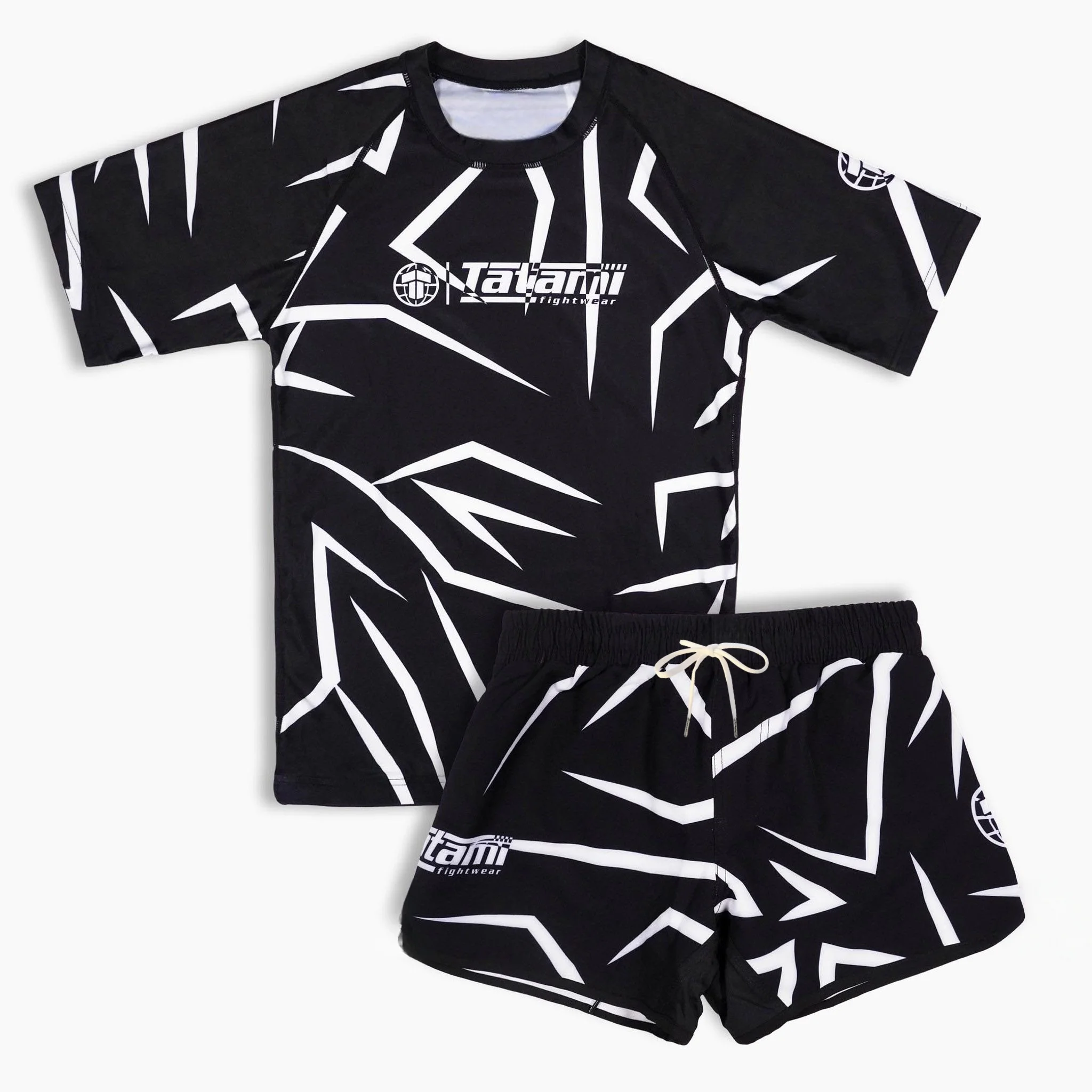 26 New MMA Sports Set Men's Black White Graphic Rash Guard T-shirts & Shorts Sets Quick Drying Combat Training Suit Adults Kids