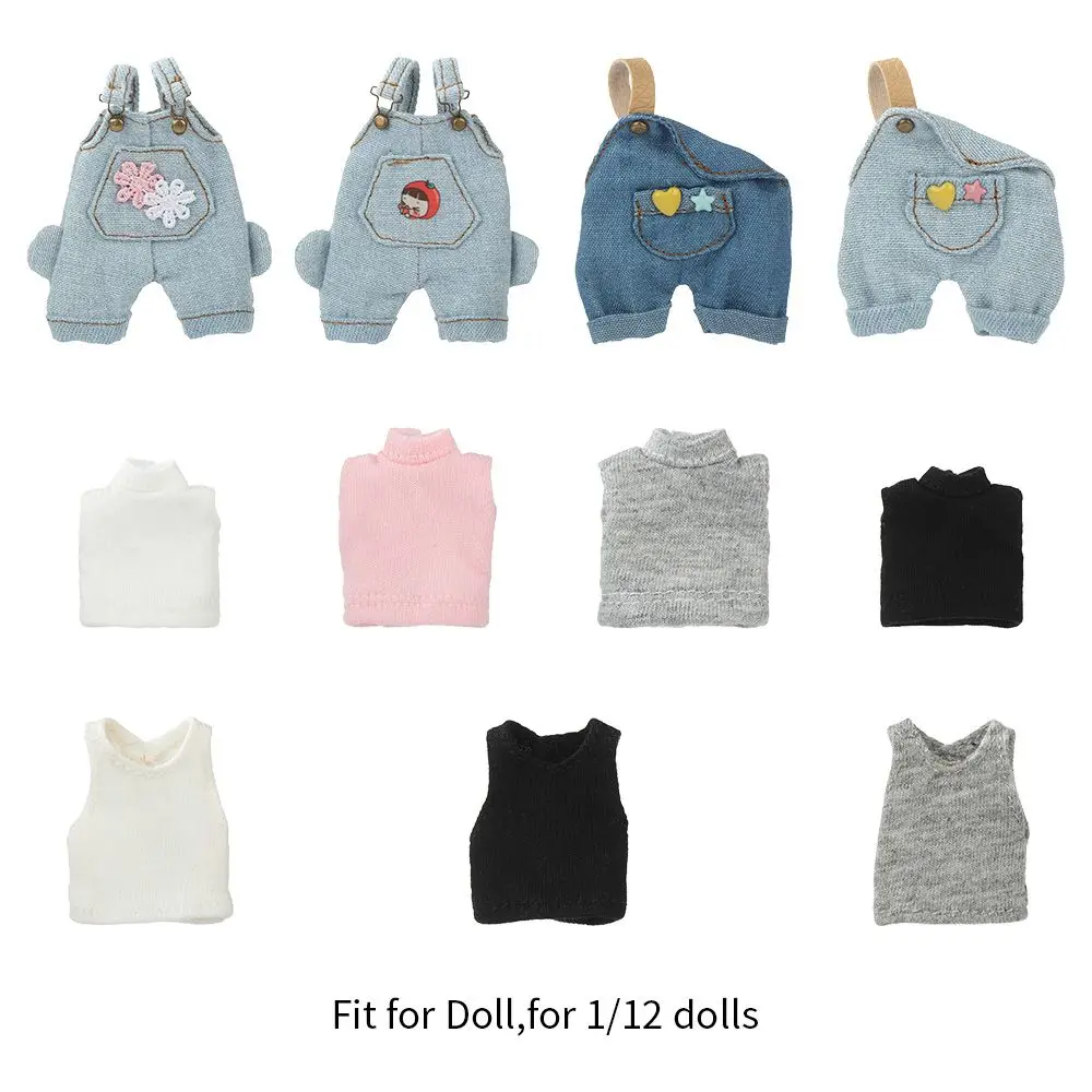 1/12 Doll Clothes Fashion Jeans Pants Doll Clothes For Doll Trousers Casual Wears 1/12 Dolls Overalls T-shirt Accessories Toys