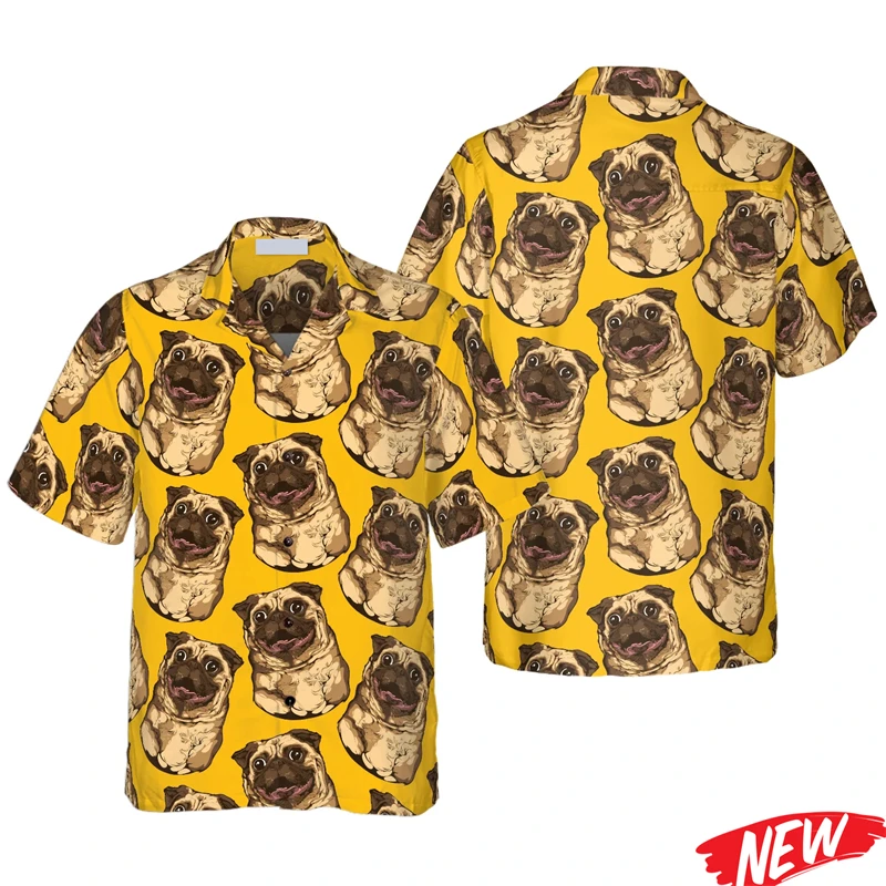 

Cute Pets Pug Graphic Hawaiian Shirt For Men Summer 3d Printing Dog Shirts Beach Lapel Short Sleeve Quick Dry Aloha Shirt Tops