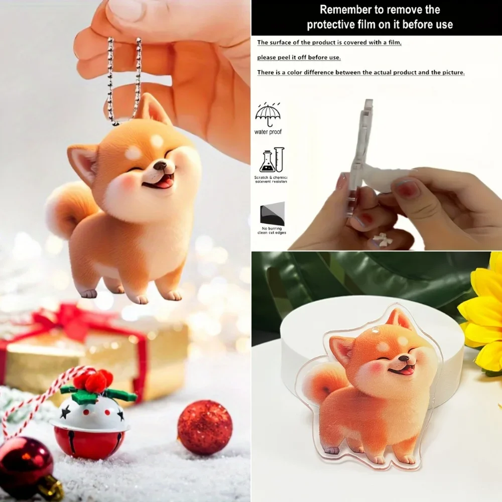 น่ารักยิ้ม Shiba Inu 2D อะคริลิคจี้พวงกุญแจ,การ์ตูนลูกสุนัขอเนกประสงค์ Charm,ตกแต่งสําหรับกระจกรถ,กระเป๋าเป้สะพายหลัง,บ้าน,เทศกาล,ของขวัญ