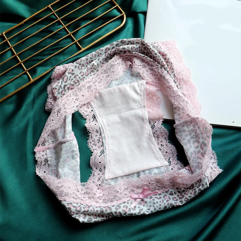 Damen-Slips, modische Damen-Slips, sexy Spitzen-Slips, Seiden-Slips mit niedrigem Bund, Leopardenmuster, Baumwoll-Slips, bequeme Unterwäsche für Mädchen. – Detail 9