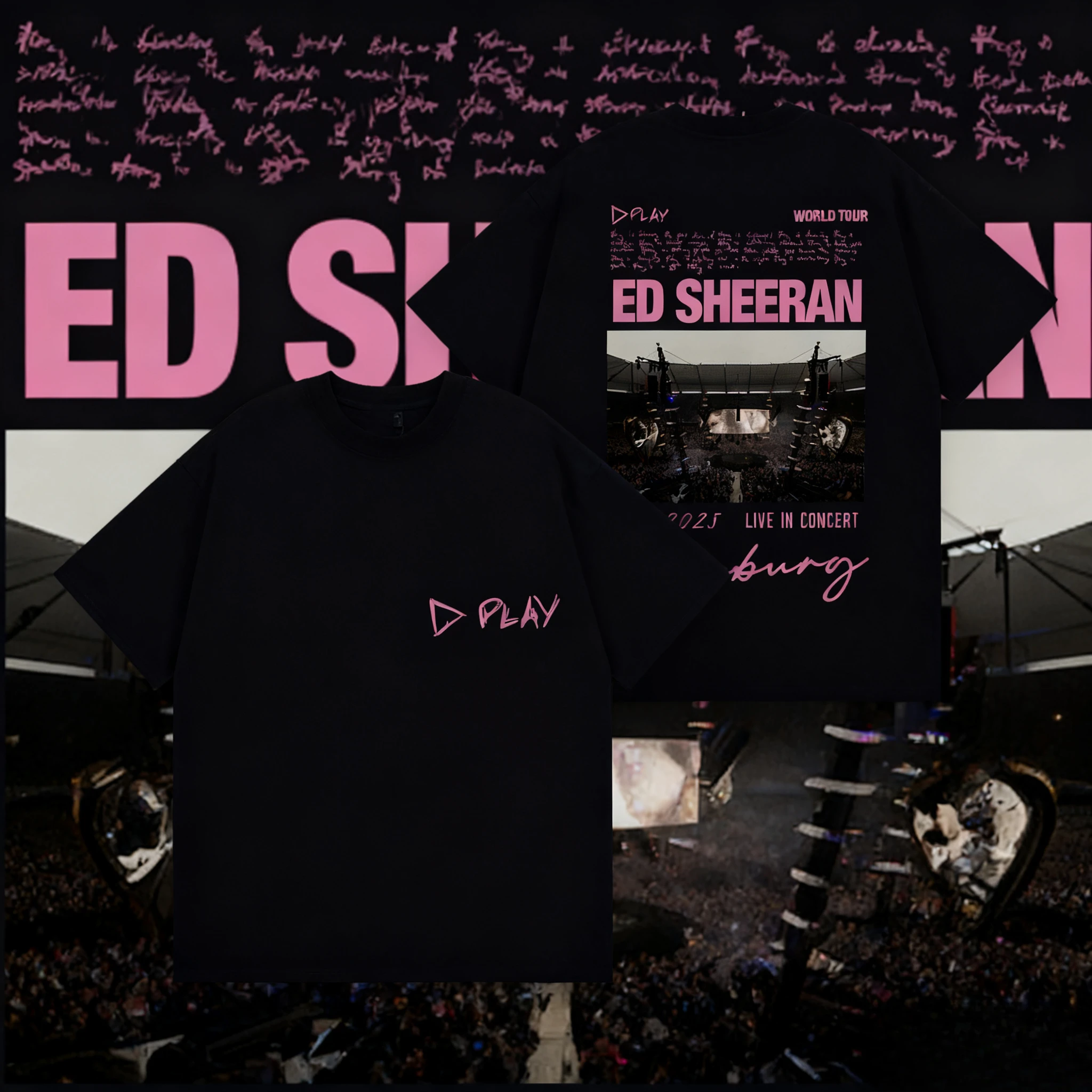 

Ed Sheeran Play World Tour 2025 Product T-shirt Men Retro Hip-hop 2025-26 Summer Pure Cotton 100% Printed Loose T-shirt