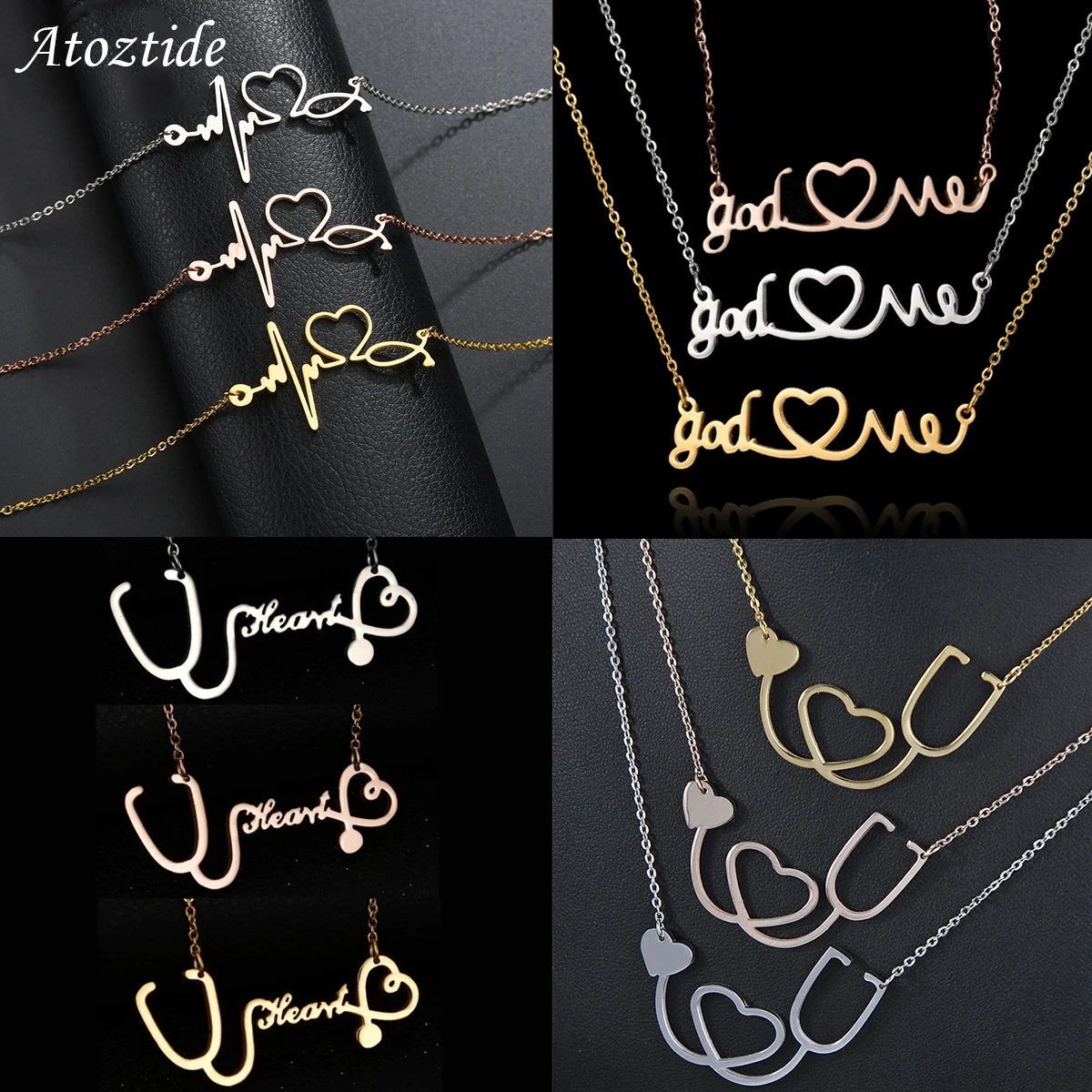 Atoztide Fashion Infinity Jesus Heartbeat Necklace For Women Stainless Steel Endless Forever Love Friendship Jewerly Gift