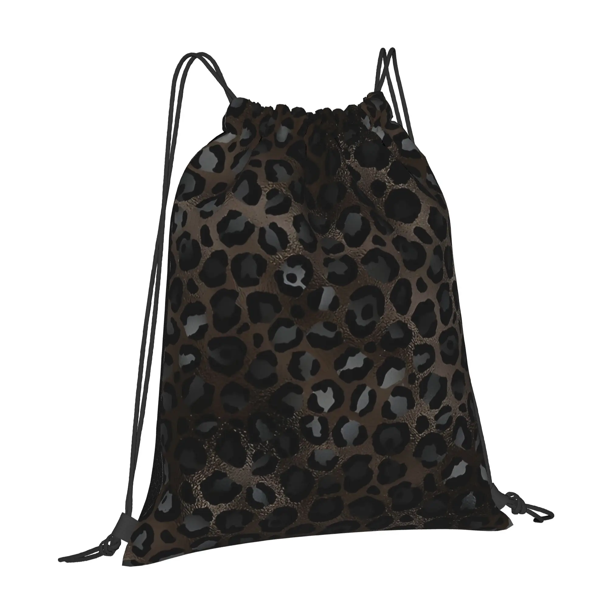 Beautiful Black Leopard  Pattern Leopard Print Drawstring Bags Hiking Unisex Storage Organize Bundle Pocket Rope Bag