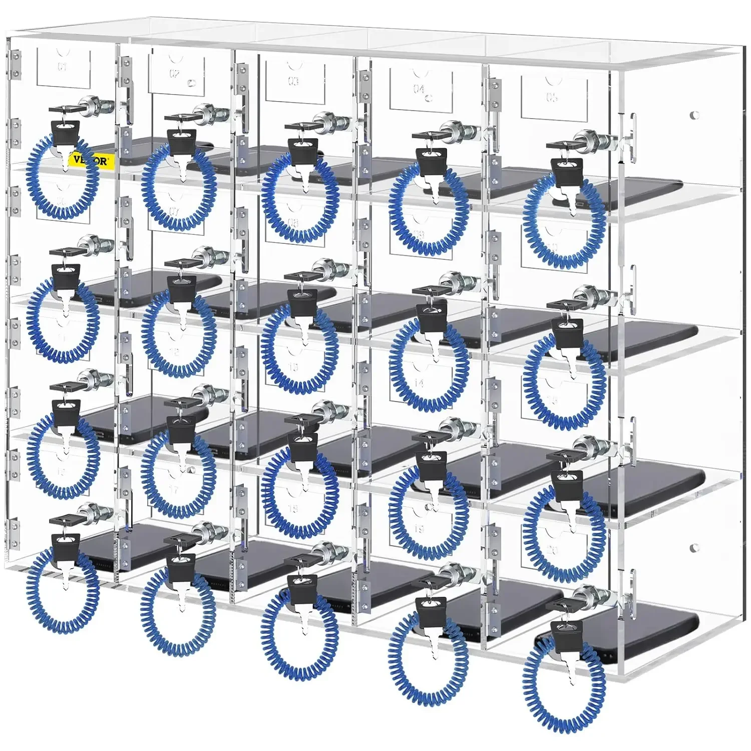 Cell Phone Storage Locker, 20 Slots Acrylic Material with Door Locks and Keys, Wall-Mounted Cabinet Pocket Office