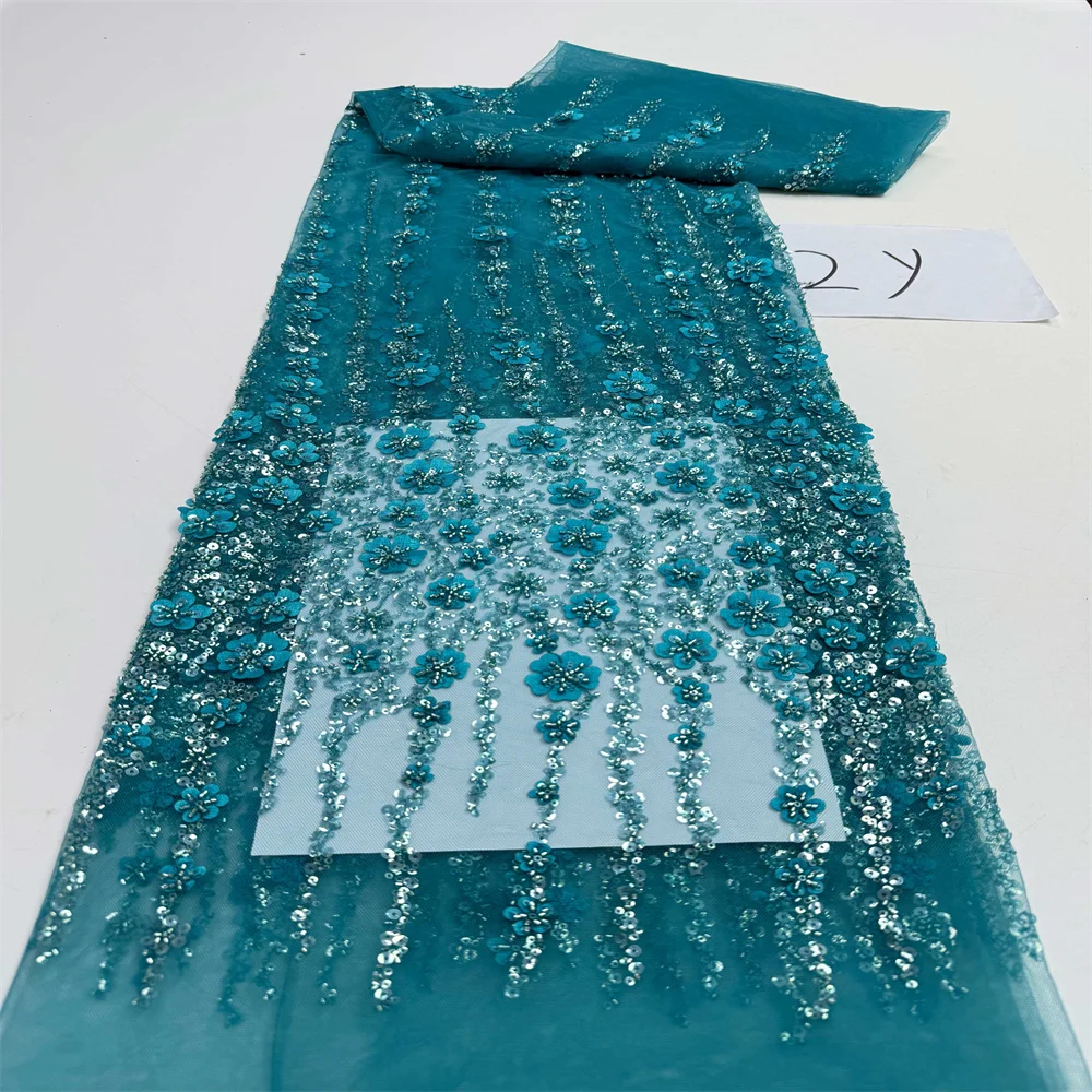 أقمشة الدانتيل الفرنسي جودة عالية الأفريقي مطرز المطرزة النيجيري الترتر تول الدانتيل 2 ياردة لخياطة فساتين الحفلات