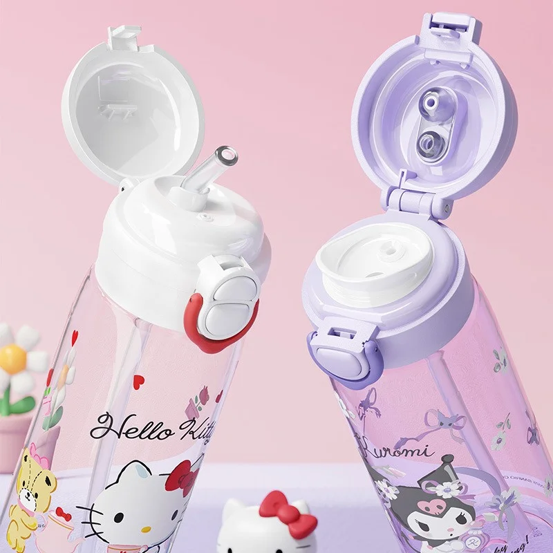X&W Sanrio Kuromi Straw Cup 500ml Cartoon Plastic Dual Drinking Water Bottle Portable Outdoor Sports Cold Drink Space Cups Gift