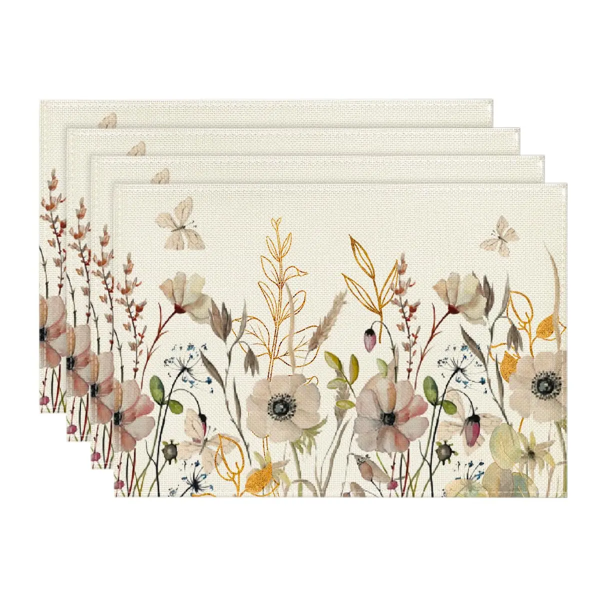 

Wildflowers Floral Fall Placemats Set of 4/6, 12x18 Inch Thanksgiving Vintage Table Mats for Dining Party Decoration