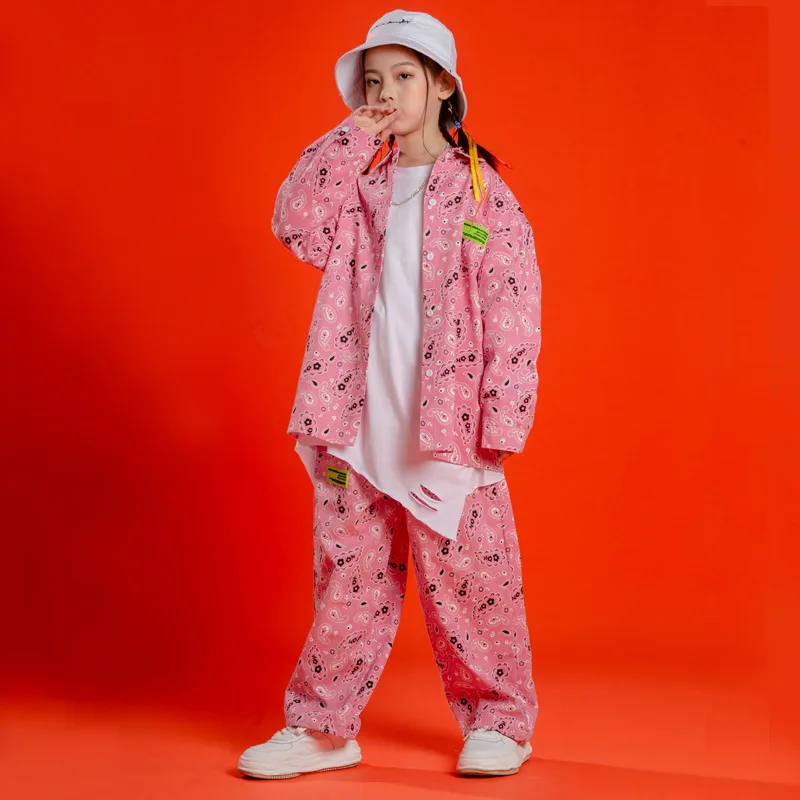 Pink Fashion Shirt Jogger Kids Hip Hop Dancing Clothes Ballroom Costumes Dancewear Outfits Street Dance Wear Jazz for Girls Boys