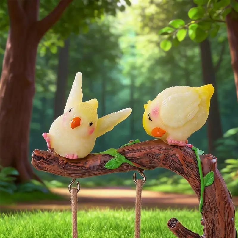 New 6PCS Cute Cartoon Cockatiel Ornaments Horticultural Plant Animal Resin Handicraft Birds Models DIY Home Garden Decoration