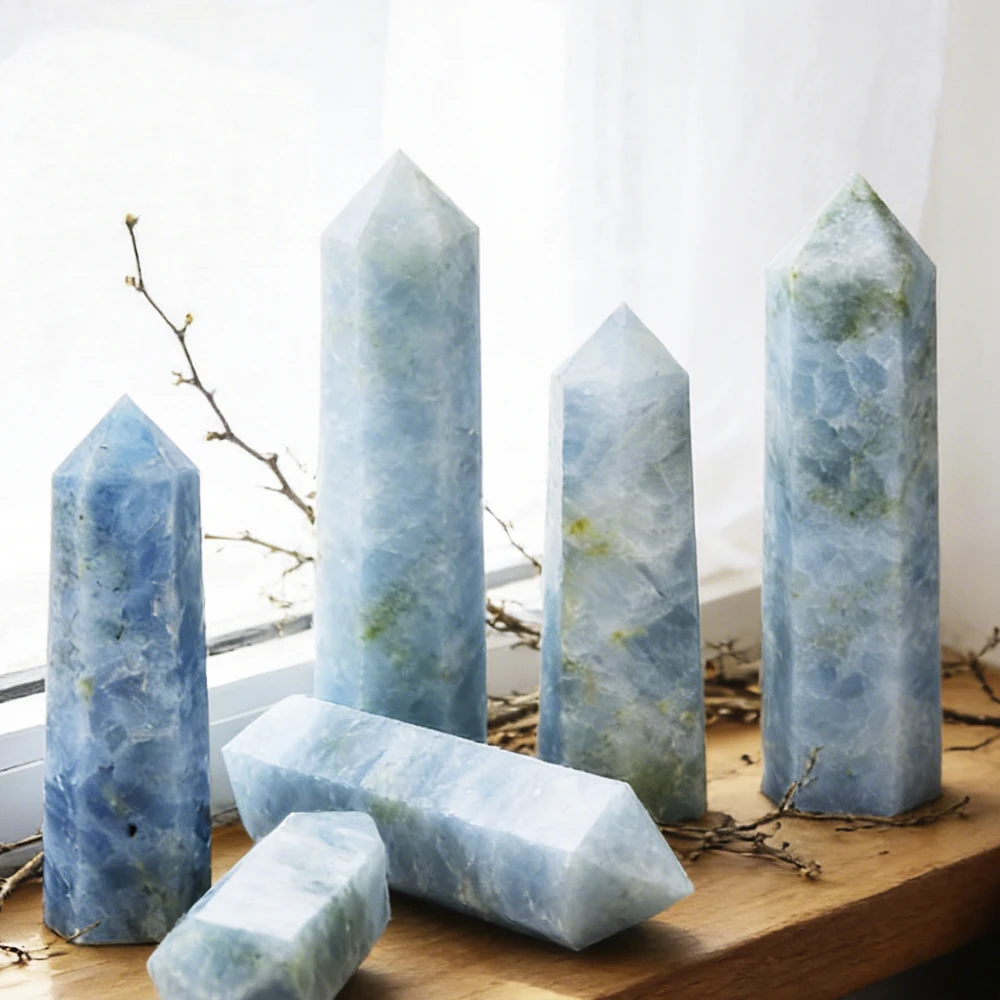 

Natural Celestite Crystal Point Single Terminated Celestine Hexagonal Column for Calming Energy Meditation Spiritual Decor