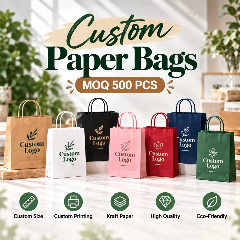 Custom Paper Bags Wholesale Personalized Logo Kraft Paper Shopping Bags Custom Printed Packaging Gift Bags Manufacturer Supplier