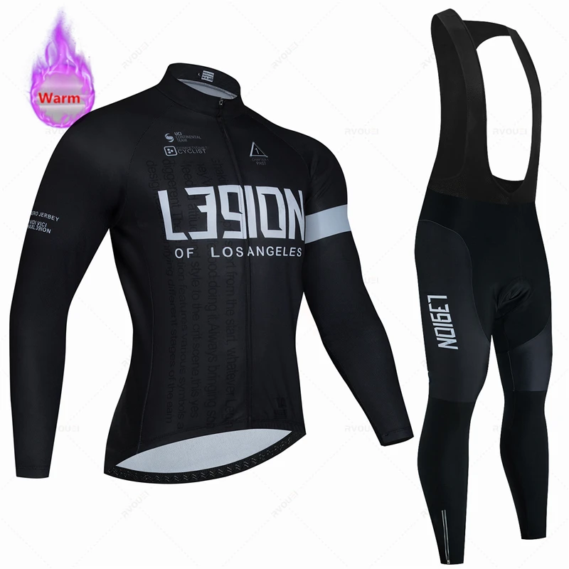 Winter Cycling Jersey Set for Men, Thermal Fleece Bicycle Clothing, MTB Bike Bib Pants, Triathlon Maillot, L39ion