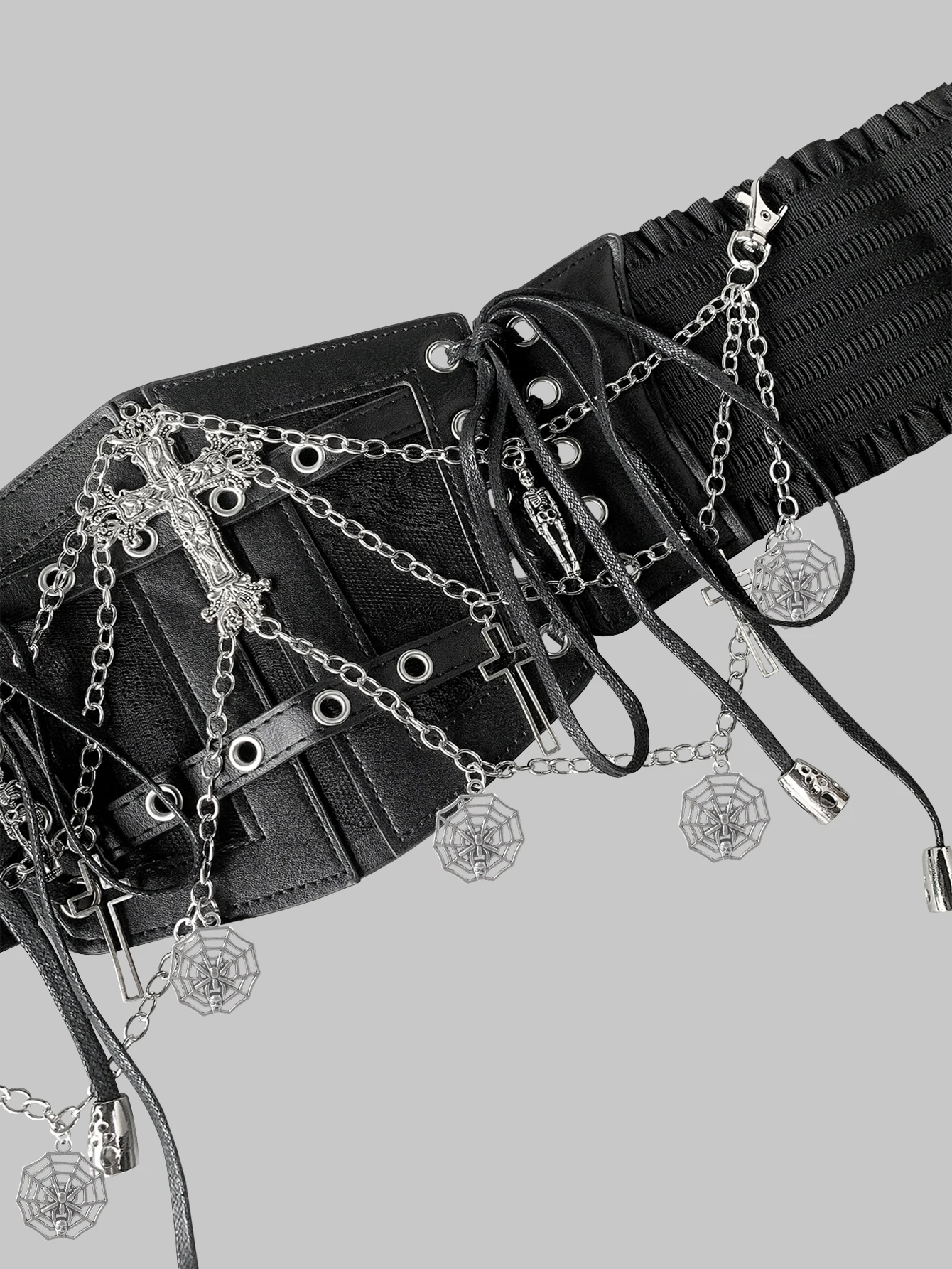 1 piece of women's Y2K fashion lace waist belt metal spider web chain accessories Halloween accessories Gothic style dark style