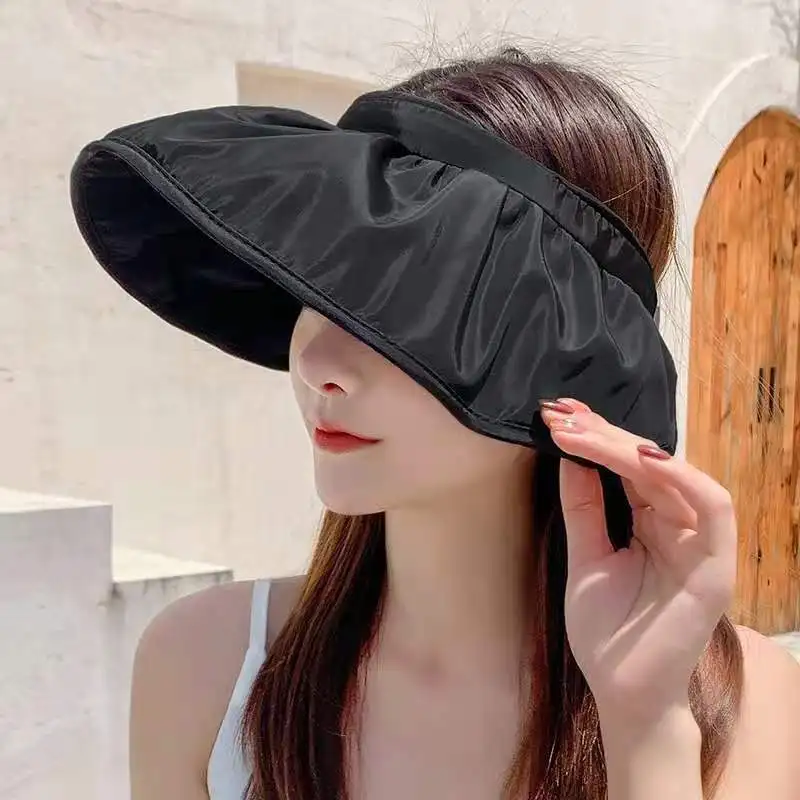 Korea Styles Casual Outdoor Women Summer Wide Brim Sun Visor Hat Foldable Sport Empty Top Cap Beach