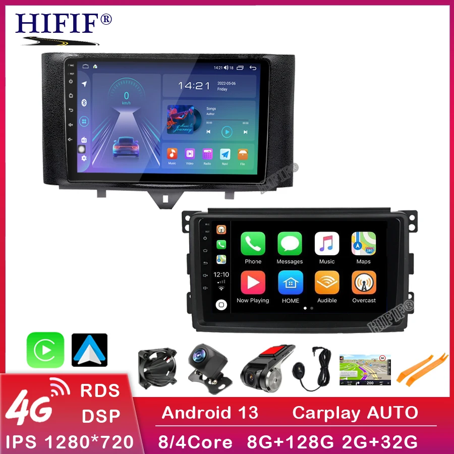 

Carplay Android 13 для Smart Fortwo W451 2006 ~ 2016 стерео радио видео Wifi Carplay карта GPS навигация Мультимедиа без DVD