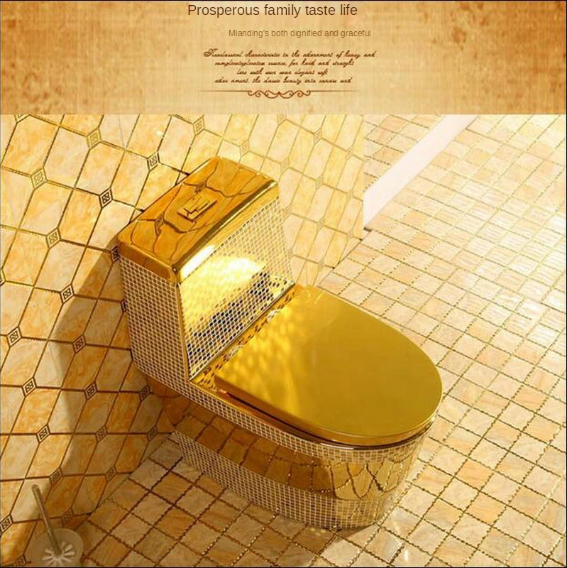 Glden Mosic One Piece Closestool Cyclone Fluishing S-Trap Floor Mounted  Luxious Gold Toilet