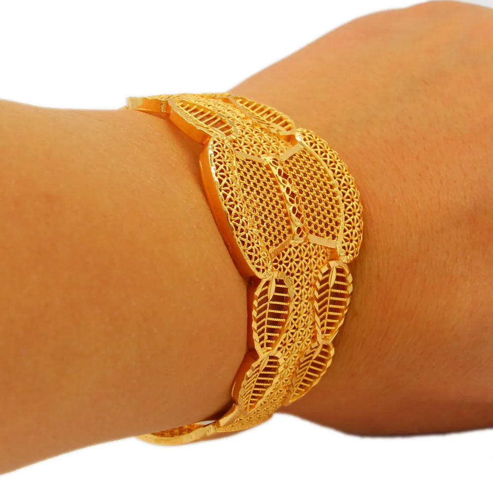 WDZUIAI New Dubai Gold Color/Copper Cuff Bracelet African Arab Ethiopian Women Girls Party Jewelry Bangle Luxury Wedding Gifts