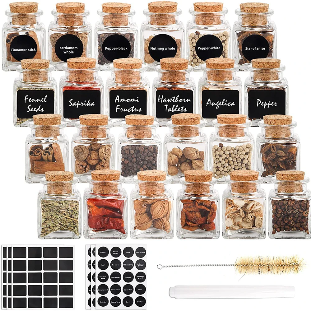 24 Units Kit Kitchen Glass Storage Jar 50ml 2oz Glass Seasoning Bottle Salt Pepper Spice Glass Jars Glass Honey Jar