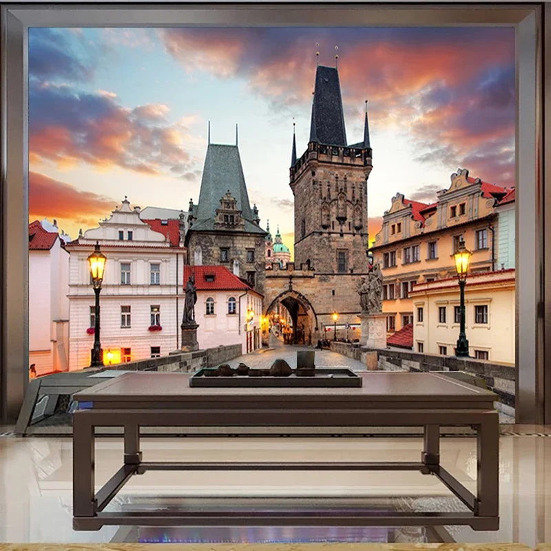 Custom Wall Cloth European Architecture Street View Photo Mural Wallpaper Bedroom Living Room Backdrop Wall Covering Home Decor